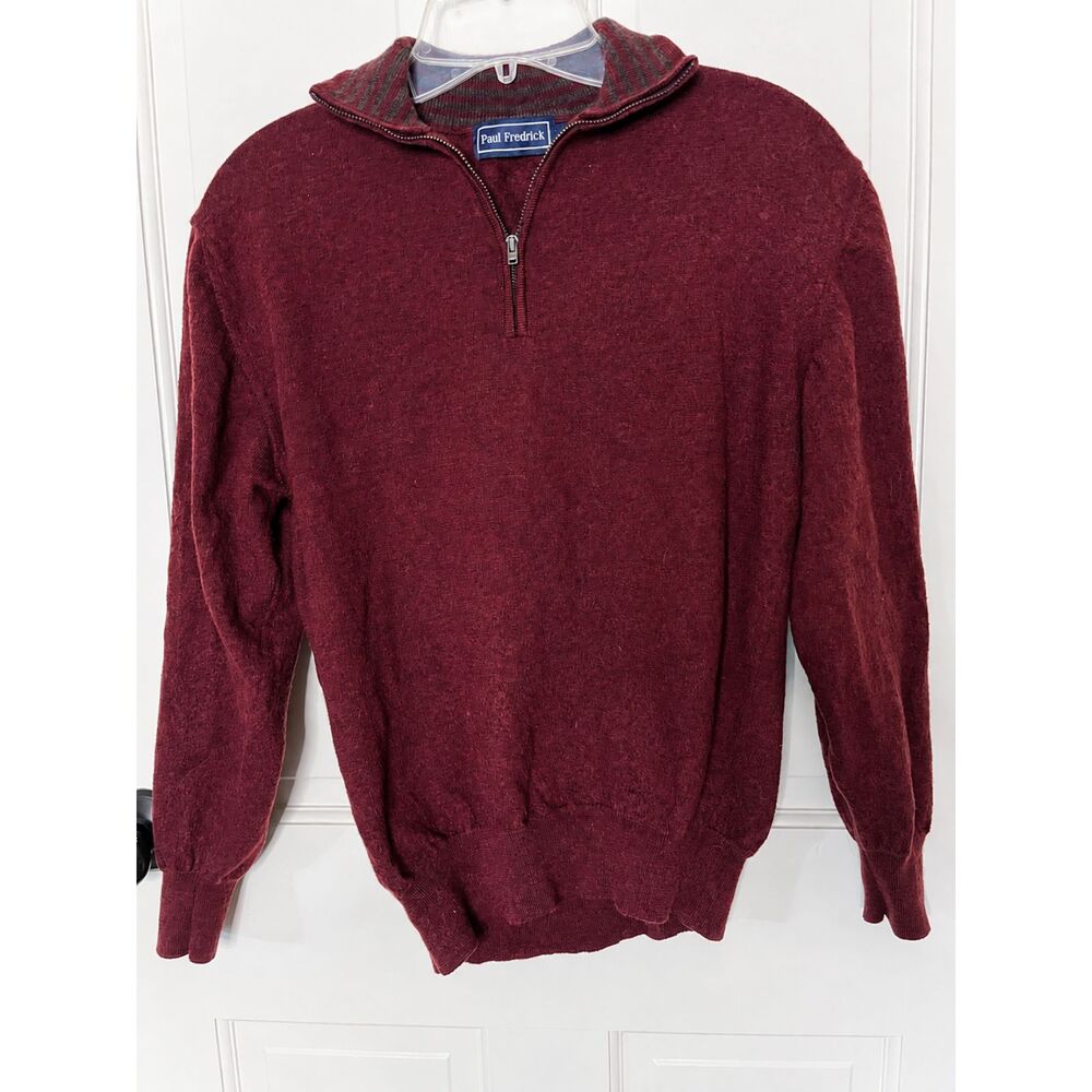 Paul Fredrick 100% Extra Fine Merino Wool Quarter Zip Sweater Burgundy L